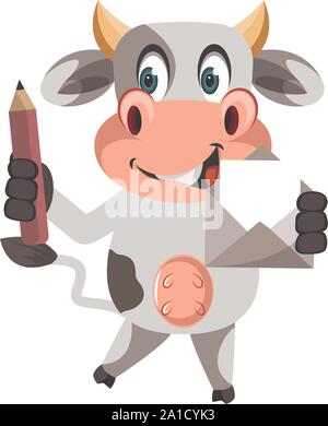 Kuh mit Pen, Illustration, Vektor auf weißem Hintergrund. Stock Vektor