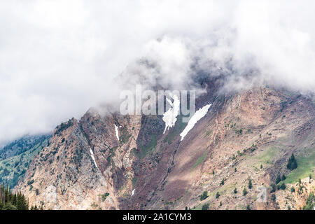 Albion Basin, Utah Sommer bewölkt Misty nebligen Tag mit Wolken bedeckt, felsigen Wasatch Mountains abstrakte closeup Stockfoto