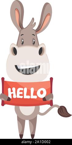 Esel mit hallo Zeichen, Illustration, Vektor auf weißem Hintergrund. Stock Vektor