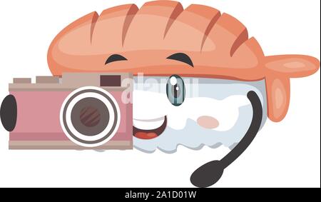 Sushi mit Kamera, Illustration, Vektor auf weißem Hintergrund. Stock Vektor