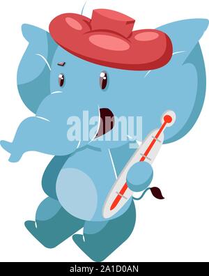 Kranker Elefant, Illustration, Vektor auf weißem Hintergrund. Stock Vektor