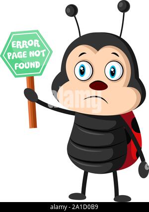 Lady Bug mit Fehler 404, Illustration, Vektor auf weißem Hintergrund. Stock Vektor