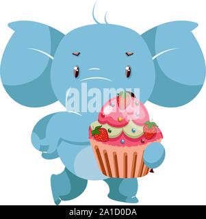 Mit Kuchen, Illustration, Vektor auf weißem Hintergrund Elefant. Stock Vektor