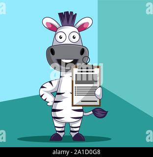 Zebra mit Zeitplan, Illustration, Vektor auf weißem Hintergrund. Stock Vektor