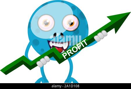 Blaue Monster mit grünem Pfeil, Illustration, Vektor auf weißem Hintergrund. Stock Vektor