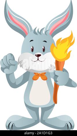 Osterhase mit Taschenlampe, Illustration, Vektor auf weißem Hintergrund. Stock Vektor