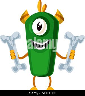 Monster mit Knochen, Illustration, Vektor auf weißem Hintergrund. Stock Vektor