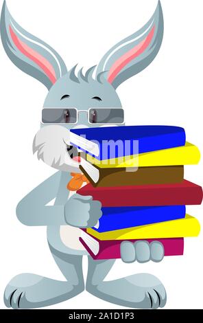 Bunny holding Bücher, Illustration, Vektor auf weißem Hintergrund. Stock Vektor