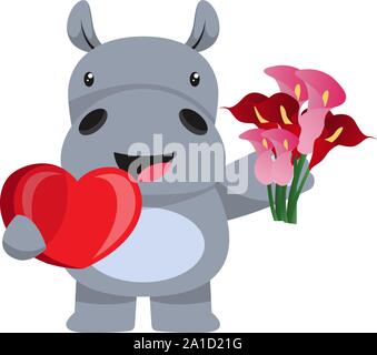 Hippo in Liebe, Illustration, Vektor auf weißem Hintergrund. Stock Vektor