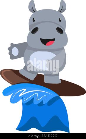 Hippo surfen, Illustration, Vektor auf weißem Hintergrund. Stock Vektor