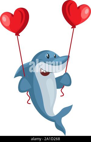Hai mit Luftballons, Illustration, Vektor auf weißem Hintergrund. Stock Vektor