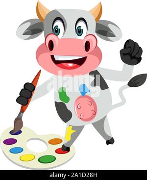 Kuh mit Farbpalette, Illustration, Vektor auf weißem Hintergrund. Stock Vektor