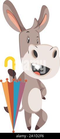 Esel mit Schirm, Abbildung, Vektor auf weißem Hintergrund. Stock Vektor