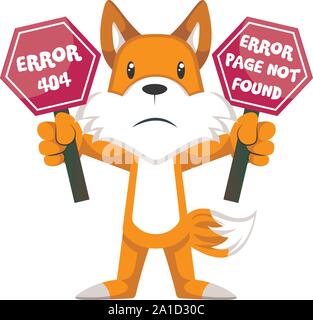 Fuchs mit Fehler 404, Illustration, Vektor auf weißem Hintergrund. Stock Vektor