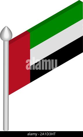 Isometrische Darstellung der Fahnenmast mit Vereinigte Arabische Emirate Flagge Stock Vektor