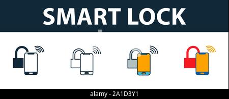 Smart Lock Icon Set. Premium Symbol in verschiedenen Stilen von intelligenten Geräten icons Collection. Creative smart lock Symbol, Outline, farbige und Stock Vektor