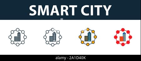 Smart City Icon Set. Premium Symbol in verschiedenen Stilen von intelligenten Geräten icons Collection. Creative smart city Symbol, Outline, farbige und Stock Vektor