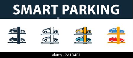 Smart Parken Icon Set. Premium Symbol in verschiedenen Stilen von intelligenten Geräten icons Collection. Creative smart Parkplatz Symbol, Outline, farbig Stock Vektor