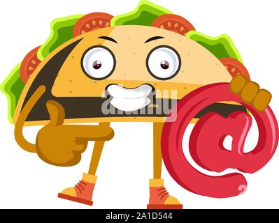 Taco mit @ Zeichen, Illustration, Vektor auf weißem Hintergrund. Stock Vektor