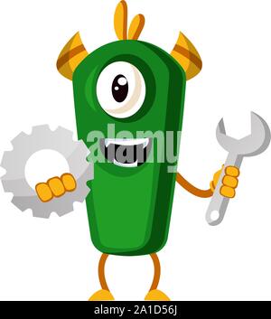 Monster mit Schlüssel, Illustration, Vektor auf weißem Hintergrund. Stock Vektor