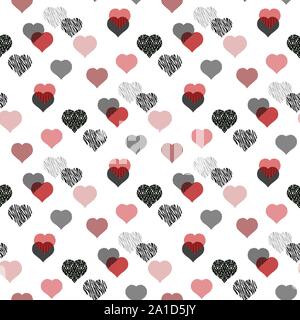 Lustige nahtlose Muster mit Herzen. Herz nahtlose Muster. Bunte rote und schwarze Herzen. Das Design der Verpackung für Geschenkverpackung. Geometrisch-abstrakte Moderne Stock Vektor