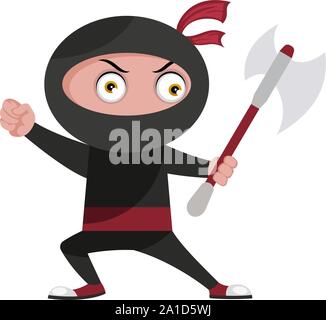 Ninja mit großen Axt, Illustration, Vektor auf weißem Hintergrund. Stock Vektor