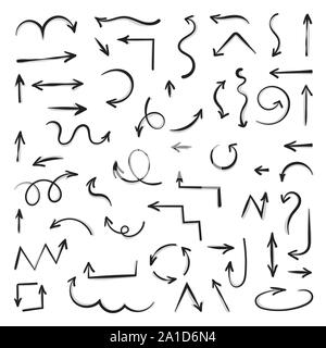 Schwarz filigrane Pfeile. Hand gezeichneten Symbole. Vector Illustration auf weißem Hintergrund Stock Vektor