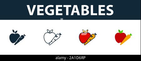 Gemüse Icon Set. Premium Symbol in verschiedenen Stilen von Fitness icons Collection. Kreative Gemüse Symbol, Outline, farbige und flach Stock Vektor