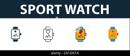 Sportuhr Icon Set. Premium Symbol in verschiedenen Stilen von Fitness icons Collection. Kreative Sportuhr Symbol, Outline, farbige und flach Stock Vektor