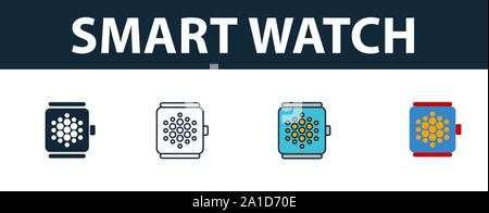 Smart Watch Icon Set. Premium Symbol in verschiedenen Stilen von intelligenten Geräten icons Collection. Creative smart watch Symbol, Outline, farbige und Stock Vektor