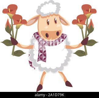 Schaf mit Blumen, Illustration, Vektor auf weißem Hintergrund. Stock Vektor