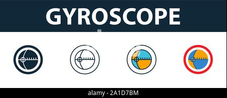 Gyroskop Icon Set. Premium Symbol in verschiedenen Stilen von Sensoren icons Collection. Kreative Gyroskop Symbol, Outline, farbige und flach Stock Vektor
