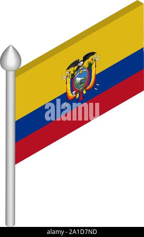 Isometrische Darstellung der Fahnenmast mit Ecuador Flagge Stock Vektor