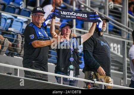 San Jose, Kalifornien, USA. 25 Sep, 2019. San Jose Earthquakes Fans während der MLS Übereinstimmung zwischen der Union und den San Jose Earthquakes bei Avaya im Stadion in San Jose, Kalifornien. Chris Brown/CSM/Alamy leben Nachrichten Stockfoto