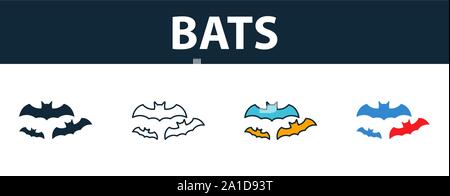 Fledermäuse Icon Set. Premium Symbol in verschiedenen Stilen von Halloween icons Collection. Kreative Fledermäuse Symbol, Outline, Farben und Symbole Stock Vektor