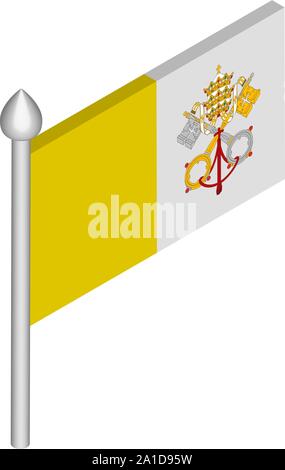 Isometrische Darstellung der Fahnenmast mit Vatikanstadt Flagge Stock Vektor