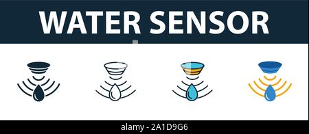 Wasser Sensor Symbol gesetzt. Premium Symbol in verschiedenen Stilen von Sensoren icons Collection. Kreative Wasser sensor Symbol, Outline, farbige und flach Stock Vektor