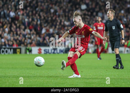 Milton Keynes, UK. 25 Sep, 2019. Harvey Elliott von Liverpool während der carabao Pokalspiel zwischen dem MK Dons und Liverpool bei Stadion: mk, Milton Keynes, England am 25. September 2019. Foto von David Horn. Credit: PRiME Media Images/Alamy leben Nachrichten Stockfoto