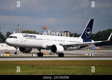 München, Deutschland. 25 Sep, 2019. Lufthansa Airbus A321-neo COTTUS Landung, Landung, Landung Flughafen Franz Josef Strauß in München. Muenchen. | Verwendung der weltweiten Kredit: dpa/Alamy leben Nachrichten Stockfoto