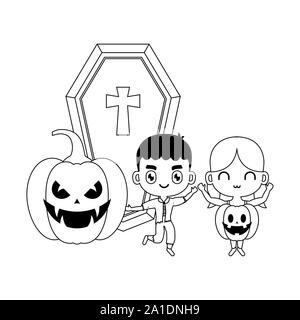 Süße Kinder verkleidet mit Symbolen halloween Vector Illustration Design Stock Vektor