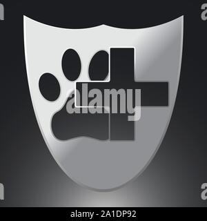Paw und Kreuz auf silbernem Hintergrund. Konzept für das Gesundheitswesen Medizin und Pet Care. Haustier. Haustiere Symbol, Symbol und Abzeichen. Einfachen Vektor krank Stock Vektor