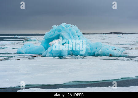 Blaue Eisberge treiben im Hinlopen Strait, Spitzbergen, Svalbard, Norwegen Stockfoto