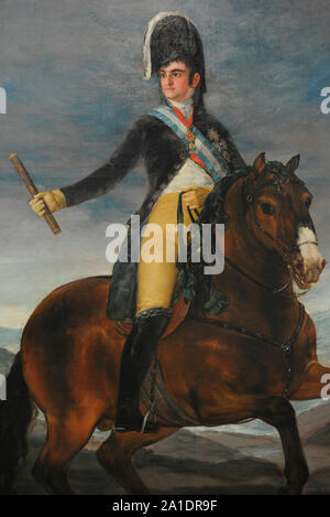 Ferdinand VII (1784-1833). König von Spanien (1808-1833). Equestrian portrait von Ferdinand VII., 1808. Detail. Von Francisco de Goya y Lucientes (1746-1828). San Fernando Königliche Akademie der Schönen Künste in Madrid. Spanien. Stockfoto