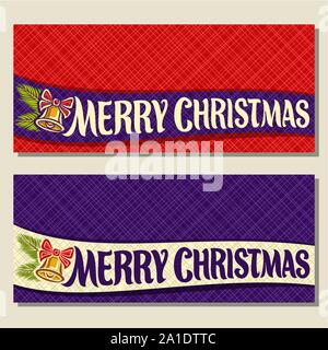 Vektor Weihnachtskarten mit Kopie Platz ein: Auf ribbon handschriftlichen Font für Text frohe Weihnachten, 2 horizontale Banner mit Rot und Lila abstrakte backgroun Stock Vektor