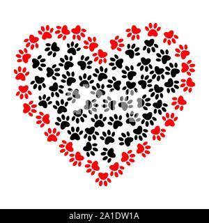 Rahmen in Herzform aus's Animal paw Prints. Hund Fußabdrücke in Herzform Abbildung. Vektor helles Herz mit Hund Pfotenabdrücke Symbol. Stock Vektor