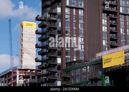 Botschaft bau Gärten weiter in neun Elms im Süden Londons. Juli 22, 2019 Stockfoto