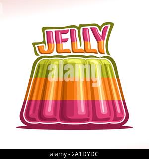 Vektor logo für Bunte Jelly, Poster mit 2-in-1 Multi farbigen Gelatine Dessert, ursprünglichen Schrifttyp für Orange und Rosa Wort Gelee, süße glänzende Pudding Stock Vektor