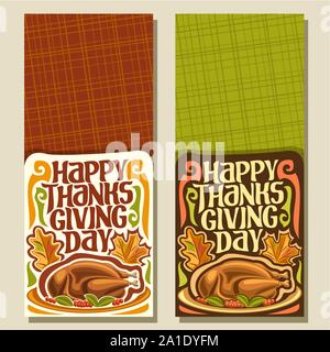 Vektor vertikale Banner für Thanksgiving Tag mit Copy space up, Herbst Grußkarte für Thanksgiving, original handgeschriebene Schrift für Text-h Stock Vektor