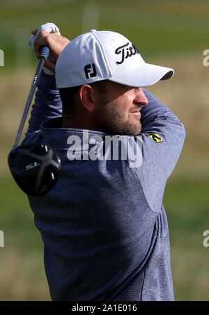 Bernd Wiesberger auf dem 12., T-Stück während des Tages eine der Alfred Dunhill Links Championship bei Carnoustie Golf Links. Stockfoto
