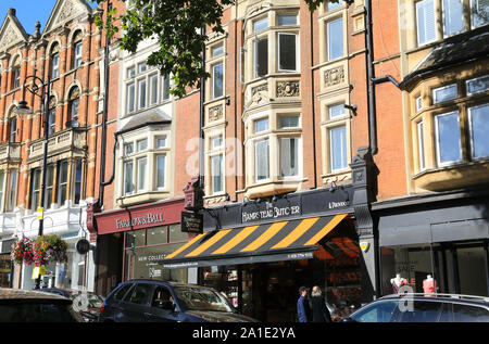 Das Hampstead Bucher und andere Geschäfte auf Luxushotels Rosslyn Hill, in Hampstead, London, UK Stockfoto